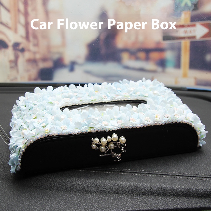 Car Tissue Box Car Tissue Box Flower Car Decoration Pearl Tissue Box Seat Creative Car Napkin Box