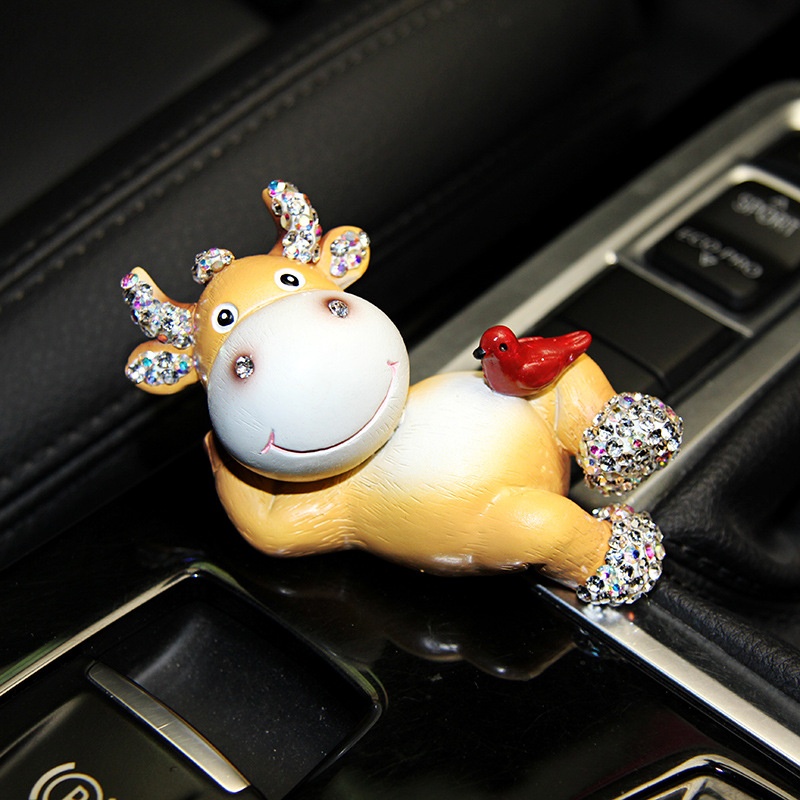 Car Interior Decoration Inlaid With Diamonds,Cute And Cute Calf Mascot,Car Ornaments,Car Center Console Decoration Supplies