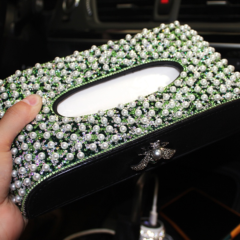 Car Tissue Box Creative Little Bee Car Armrest Box Seat Diamond Pearl Car Interior Ornaments