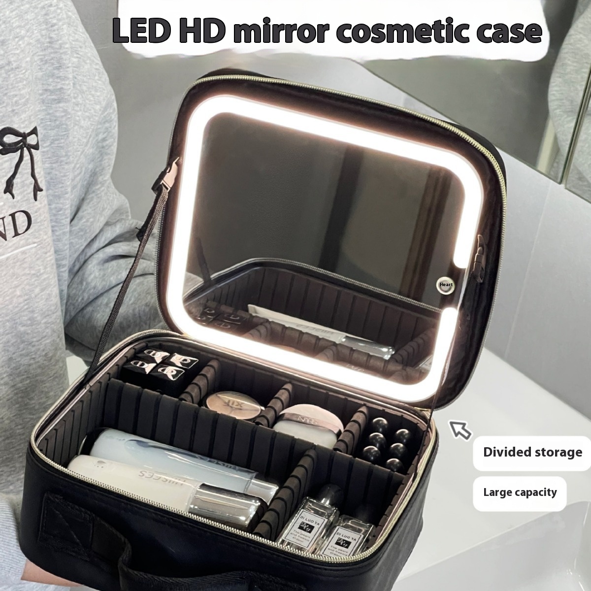 Explosions Cosmetic Bag High Color Value LEDFull Mirror With Light Large Capacity Portable Outgoing Cosmetic Box Gift Box