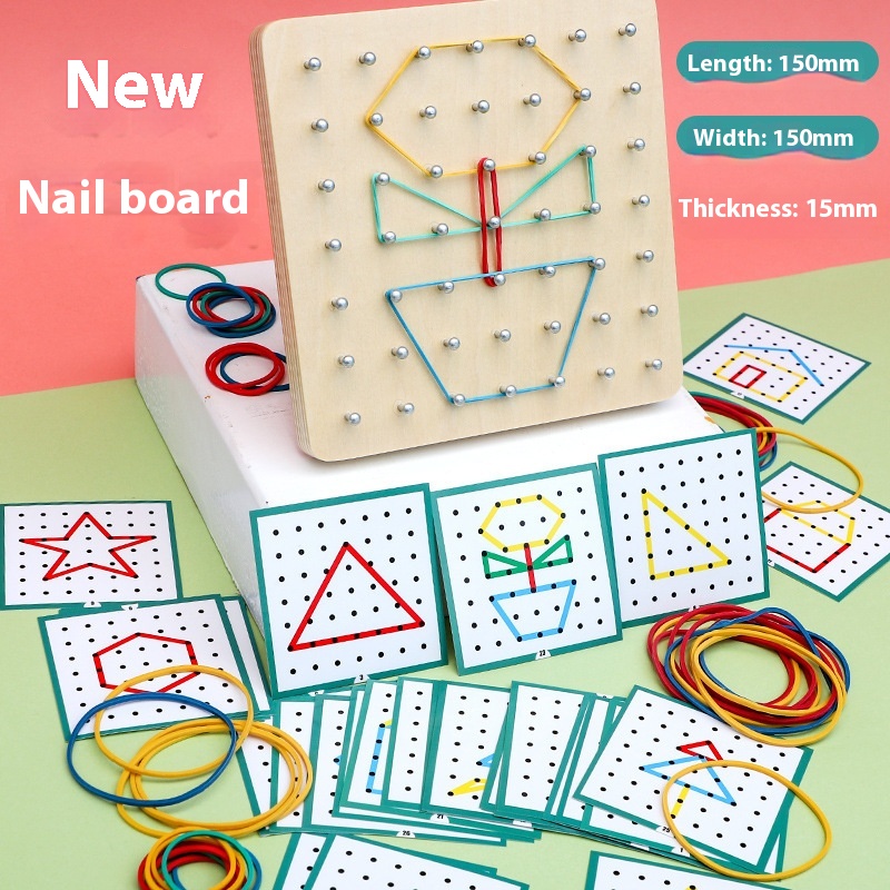 Montessori Geometry Creative Nail Board Children's Graphic Early Education Toys3-6 Years Old Children's Educational Mathematics Wooden Nail Game
