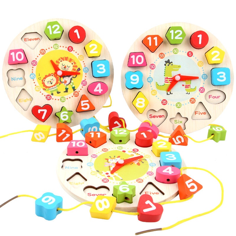 Children's Digital Beaded Clock Wooden Direct Sale Building Blocks Cognitive Matching Toys3-4-6 Years Old Set Toys
