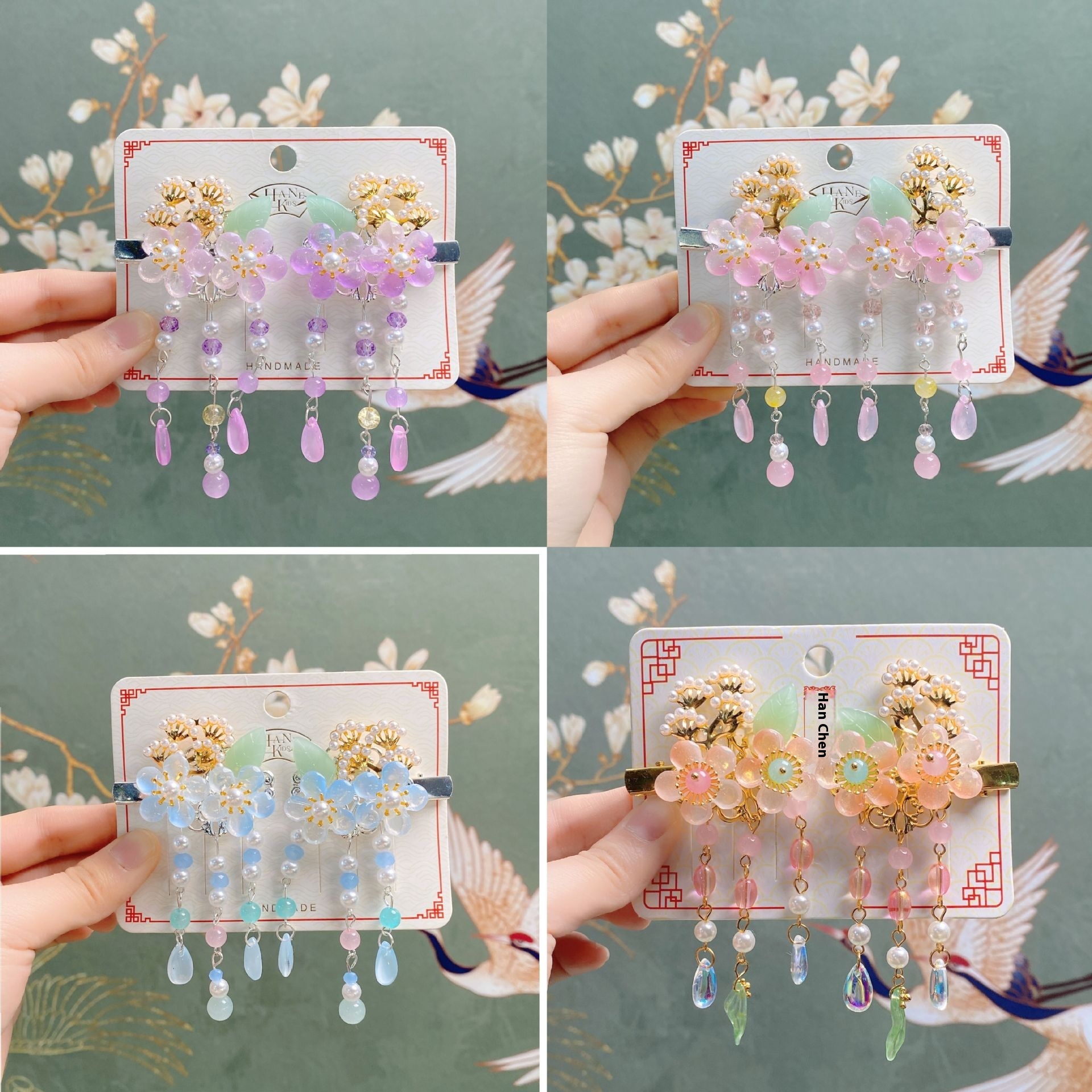 Hanchen Children's Hanfu Ancient Style Hair Accessories Chinese Style Hair Clip Step-shaking Tassel Side Clip Girls Headdress