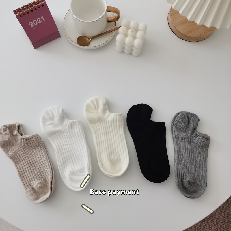 Double Needle Boat Socks Women's Shallow Mouth Short Socks Candy Color Japanese All-match Cotton Short Socksy College Style Basic Style