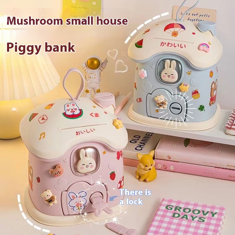 Cute Mushroom House Small House Piggy Bank Cartoon Piggy Bank Student Children Girl Gift