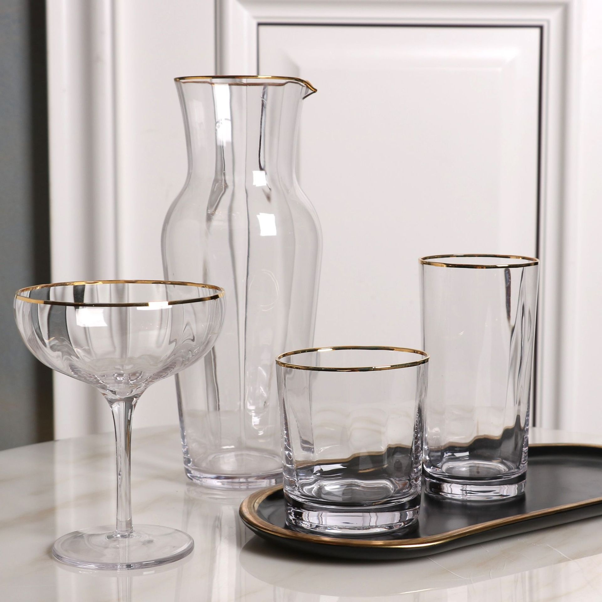 Crystal Glass Wine Set Gift Vertical Ridge Red Wine Glass Wine Glass Cocktail Glass Dessert Glass Water Cup Promotion