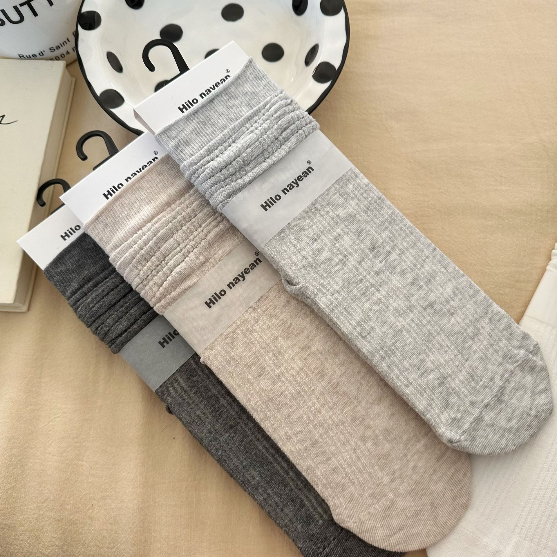 Nayean Nanye Spring And Summer Boneless Hollow Mesh Cotton Solid Color Middle Tube Socks High Ji Gray Series Pile Socks Women