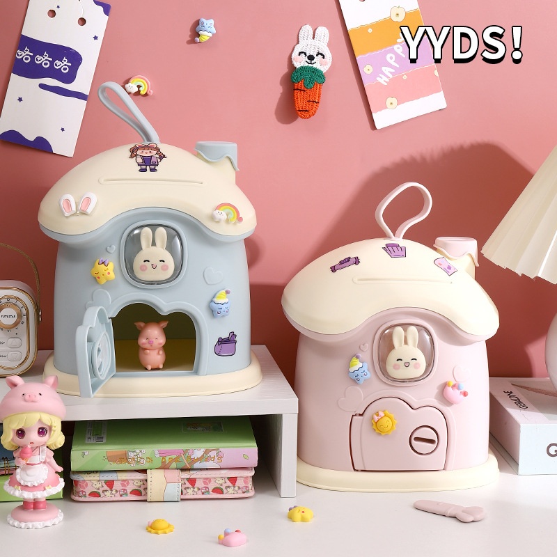 Rabbit Piggy Bank Children's Gift Piggy Bank Only Goes In But Not Out Mushroom House Piggy Bank Can't Be Broken