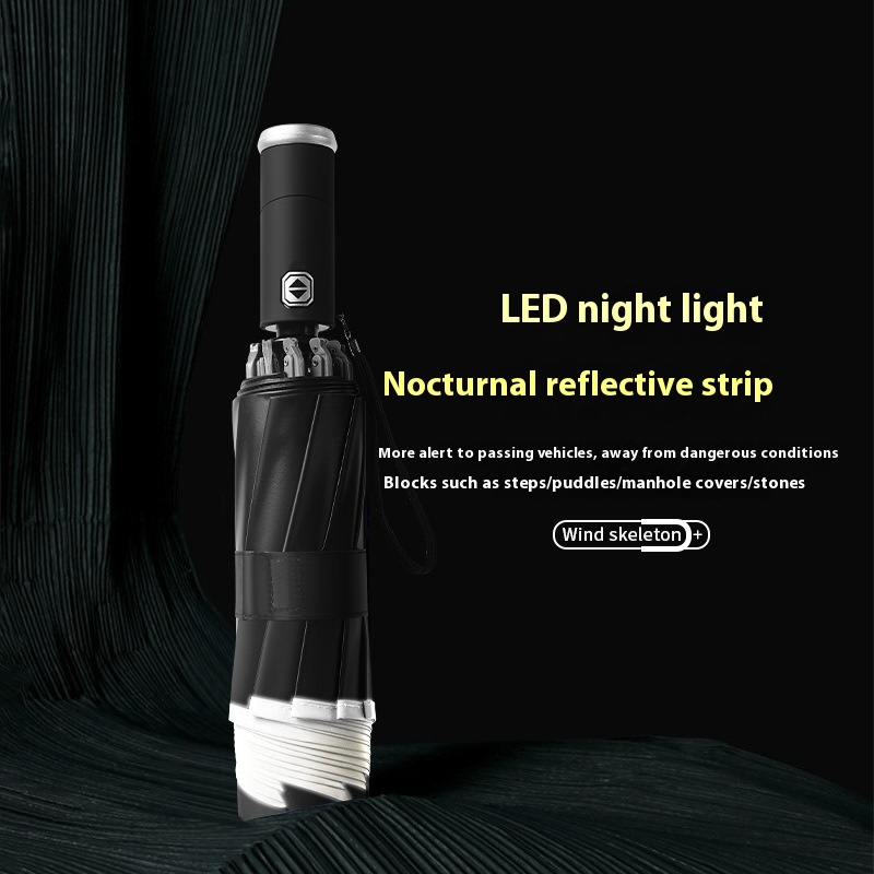 Automatic Sunshade Reverse Umbrella Men's Car Reflective Strip Flashlight Folding Umbrella