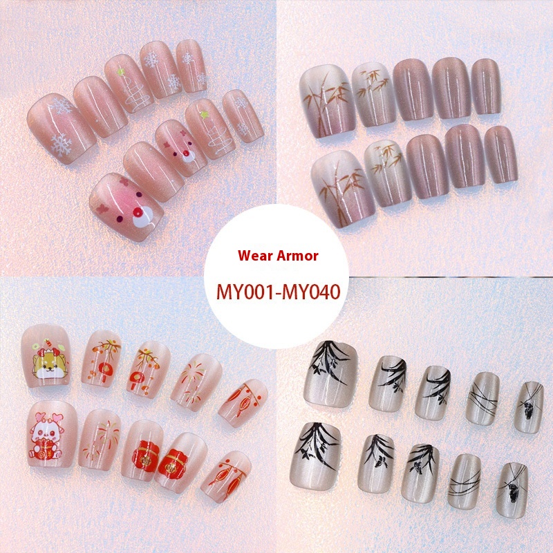 Cat's Eye Wearable Nails Full Size30 Pieces Year Chinese Style Temperament Whitening False Nail Stickers Nail Art