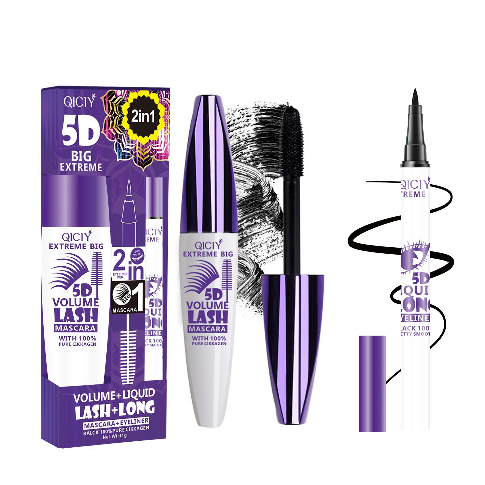 2-in-1 Mascara&Eyeliner:Waterproof,Volumizing,Smudge-Proof Formula For Effortless Eye Makeup