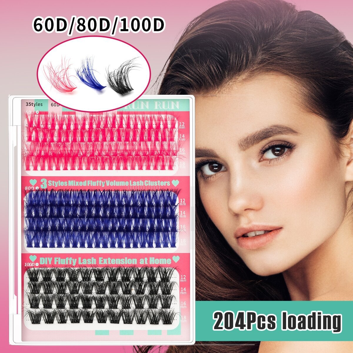 High-Capacity Colorful False Eyelash Set:60 D,80 D,And100 DMixed Segmental DIYCluster Lashes For AVoluminous Look