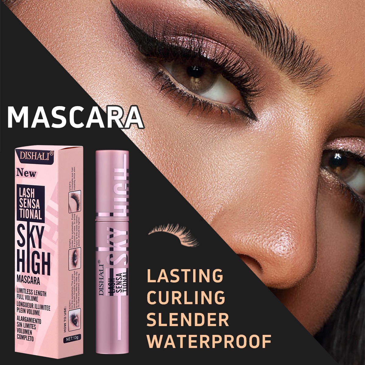 DISHALIMascara:Waterproof,Volumizing,Curl-Enhancing,Lengthening,And Smudge-Proof Formula For Perfect Lashes