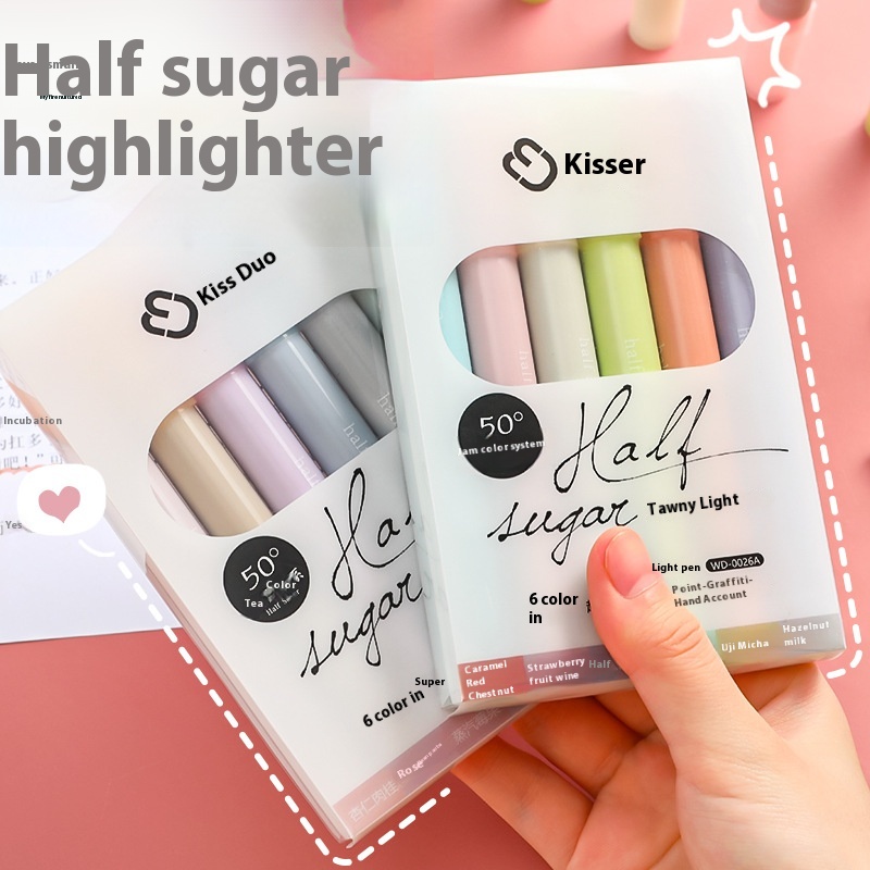 Light Color Eye Protection Half Sugar Fluorescent Pen Student High Value Hand Account Marker Pen Large Capacity Oblique Head Boxed Marker Pen