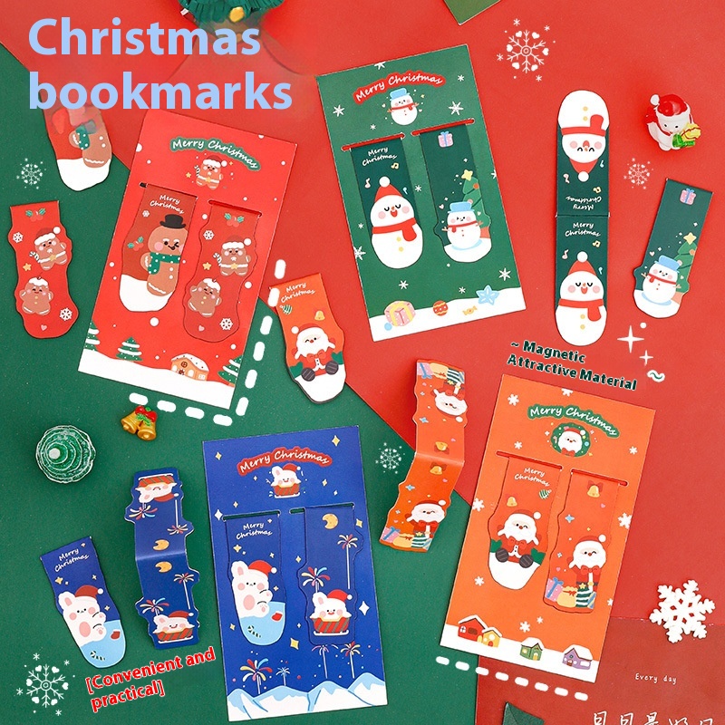 Hangsu Original Christmas Magnetic Bookmark Student Christmas Exquisite Stationery Small Gift Cute Creative Book Page Clip