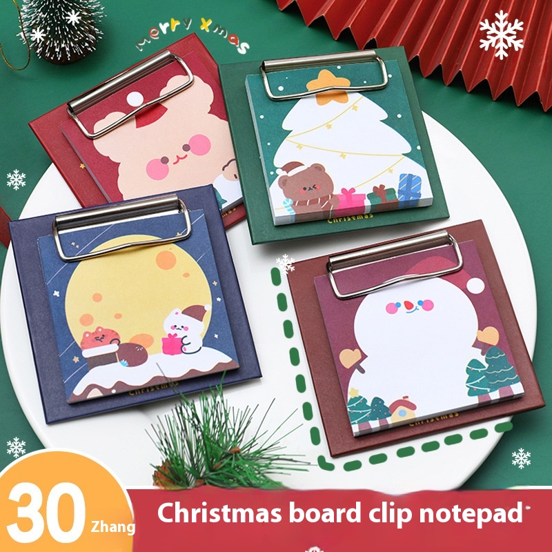 Cute Christmas Board Clip Note Book Student Cartoon Non-sticky Message Note Paper Christmas Stationery Gift