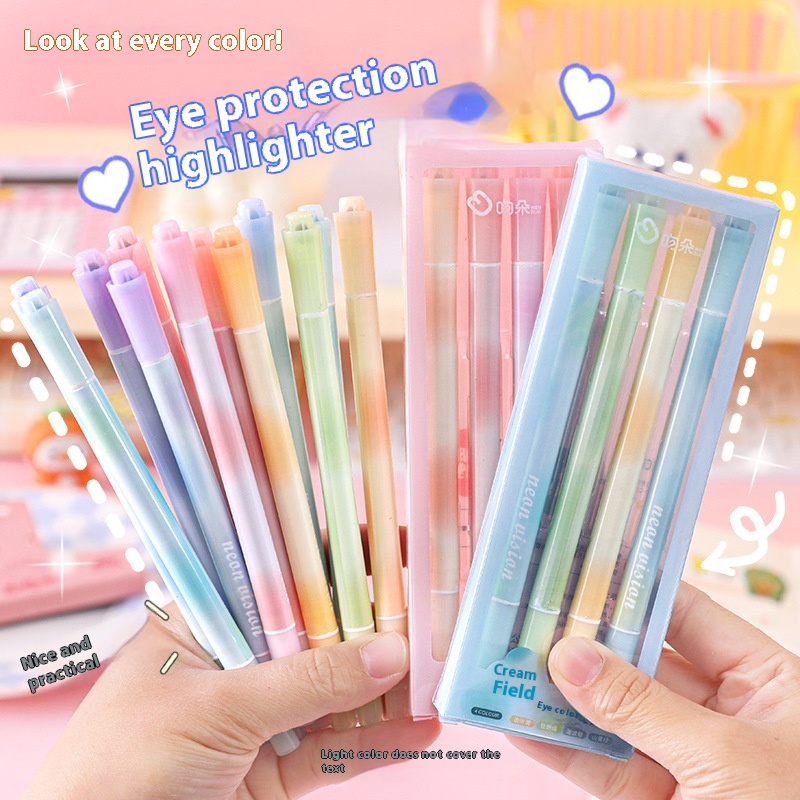 Boxed Eye Protection Color Double-headed Fluorescent Pen Student High-value Hand Account Marker Pen Color Highlight Marker