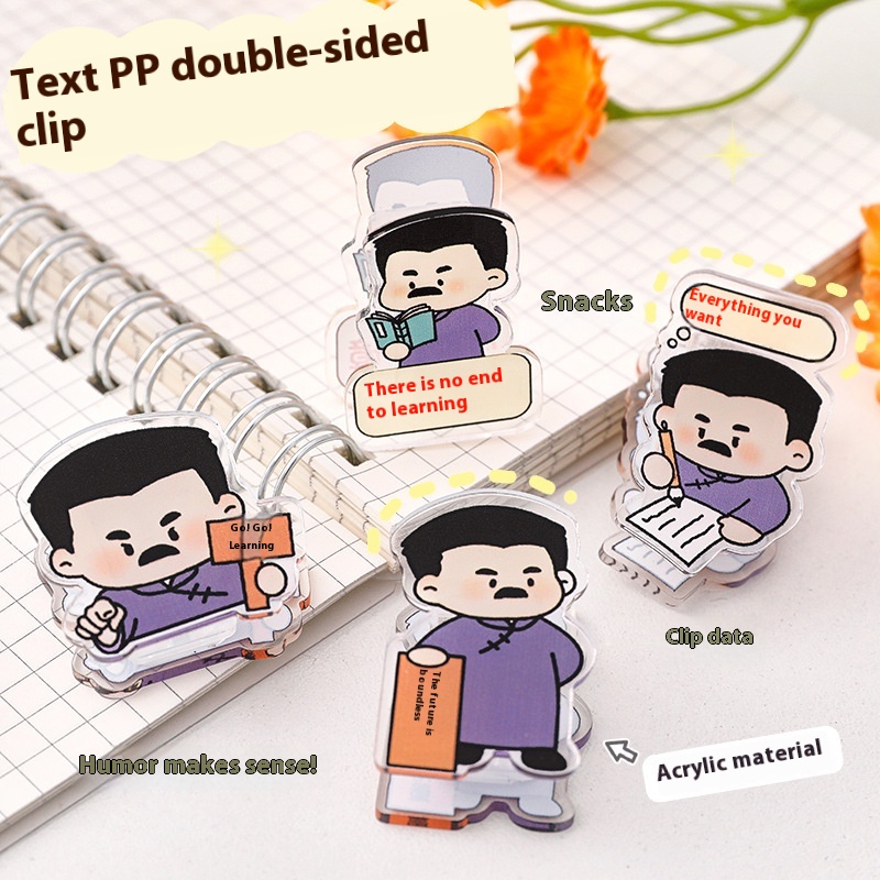 Double-sidedpirational Text Pp Note Clip Cartoon Youth Desktop Ornaments Creative Acrylic Test Paper Storage Clip