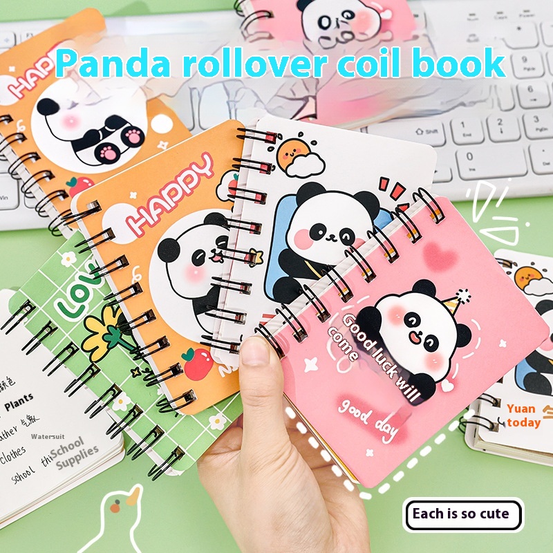 Cartoon Panda Flip Coil Book Student Cute Mini Portable Pocket Bookpirational Text A7 Notebook
