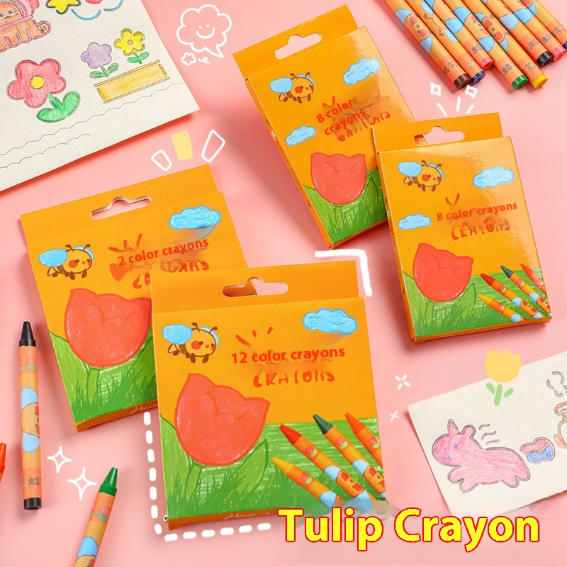 Children's Cartoon Tulip Crayons Do Not Dirty Hands Art Oil Pastels Graffiti Stationery Set Kindergarten Prizes