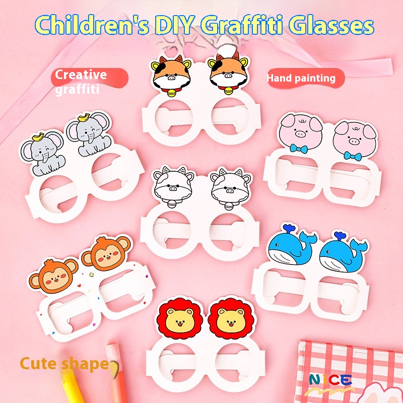 Primary School Students DIYPainting Graffiti Glasses Cartoon Children's Day Activities Small Gifts Party Decoration Paper Glasses Frame