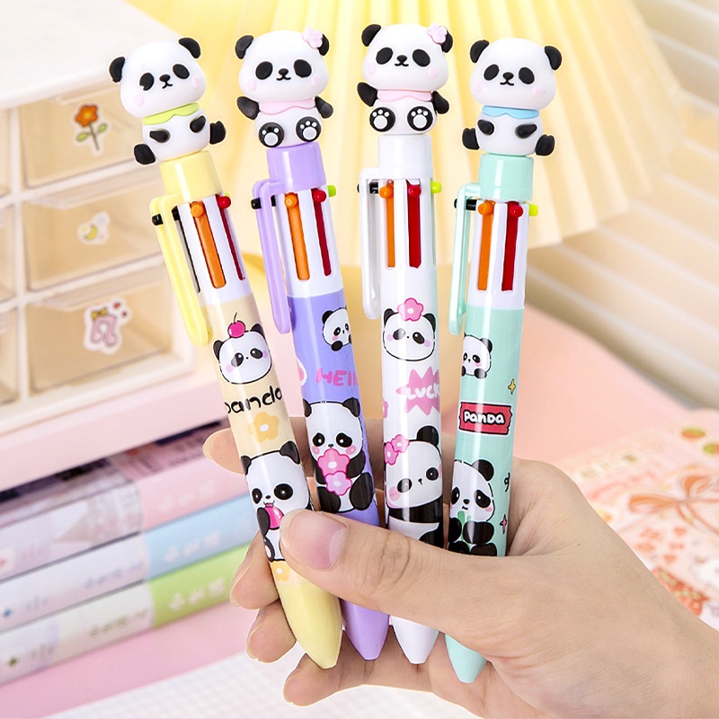 Style Cartoon Panda6-color Ballpoint Pen Student High-value Stationery Small Gift Cute Six-color Push Ballpoint Pen
