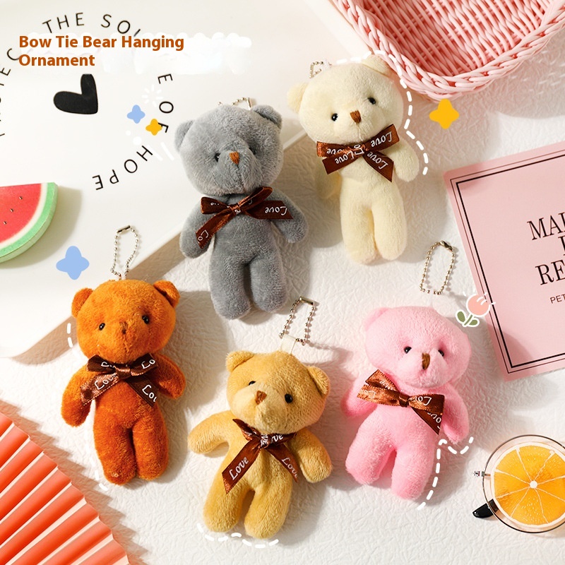 Bow Tie Bear Pendant Cute Cute Girl Bag Small Accessories Plush Doll Keychain Soft Cute Pendant