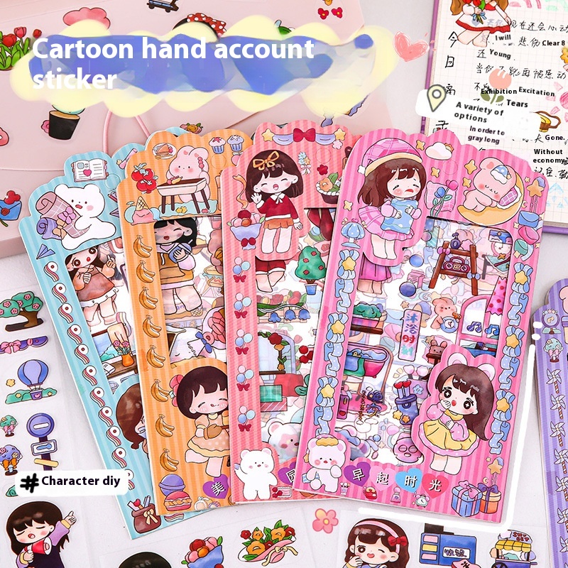 Cartoon Girl Stickers Children's High Value Cute Diy Card Stickers Handbook Decoration Material Small Stickers