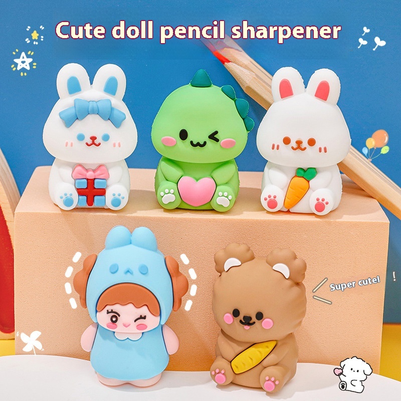 Cartoon Animal Doll Pencil Sharpener Primary School Student Boxed Pencil Sharpener Stationery Small Gift Cute Creative Pencil Sharpener