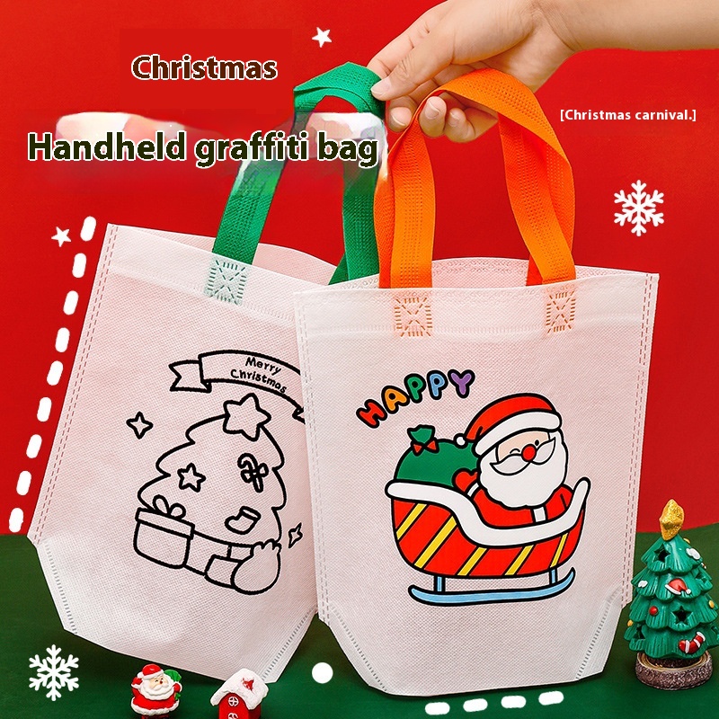 Cartoon Christmas Graffiti Tote Bag Children's Handmade DIYColoring Painting Bag Christmas Event Gift Bag