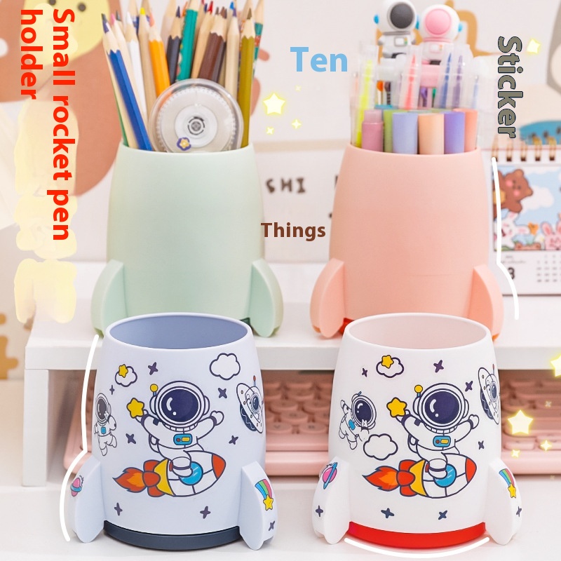 Simple Multifunctional Small Rocket Pen Holder Creative Office Desktop Storage Box Student Large Capacity Cute DIYPen Barrel