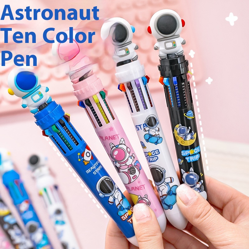 Cartoon Astronaut Ten-color Ballpoint Pen Student Creative Astronaut10-color Pen Cute Press Handbook Multi-color Pen