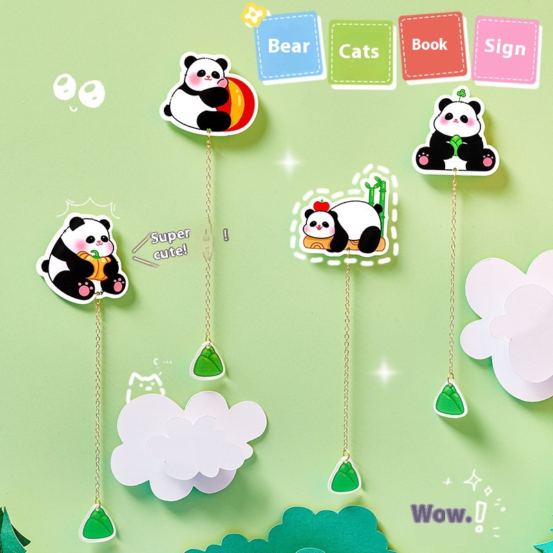 Cartoon Acrylic Panda Bookmark Student Cute Book Clip Pendant Creative Metal Pendant Chain Bookmark