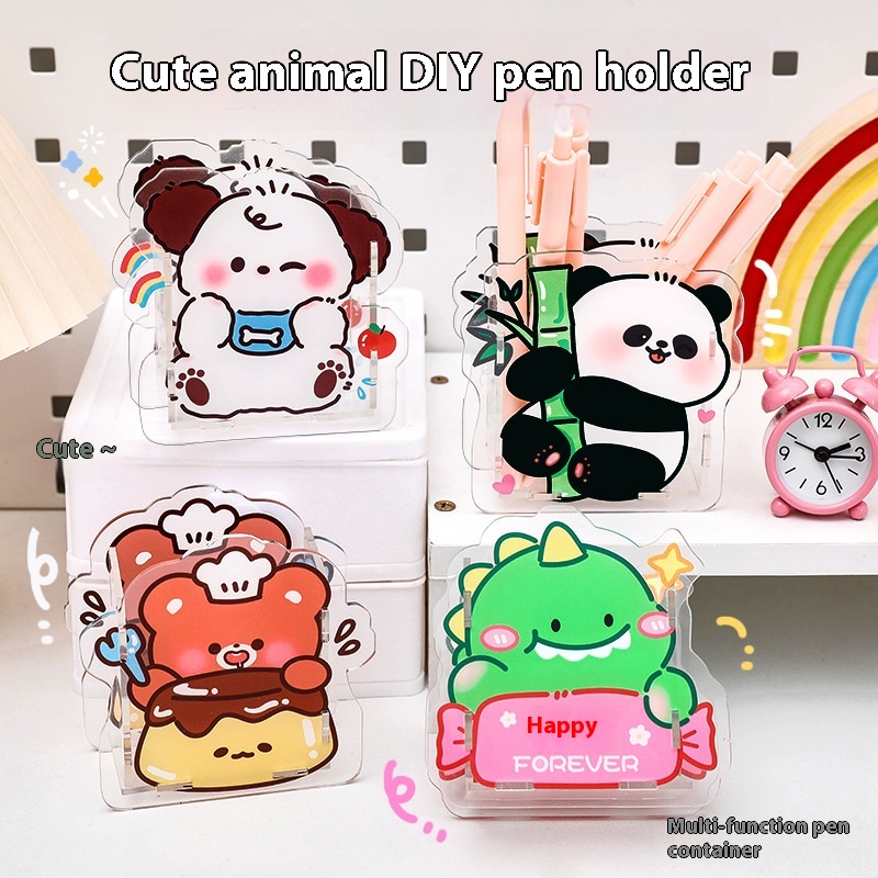 Cartoon DIYAssembly Pen Holder Student Multifunctional Desktop Storage Ornaments Cute High-value Acrylic Pen Holder