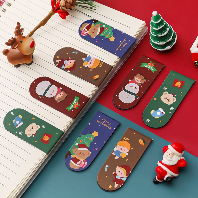 Cartoon Christmas Magnetic Bookmarks Cute Girl Personality Exquisite Creative Bookmarks Student Double-sided Paper Book Page Clip