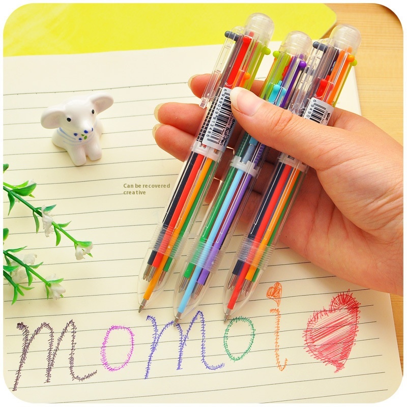 Korean Creative Stationery Cute Multi-color Ballpoint Pen Transparent Rod Multi-function Press Color Oil Pen6 Refills