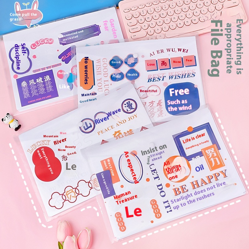 Creative Pp Transparentpirational File Bag Student A4 Snap Test Paper File Storage Bag Exam Information File Bag