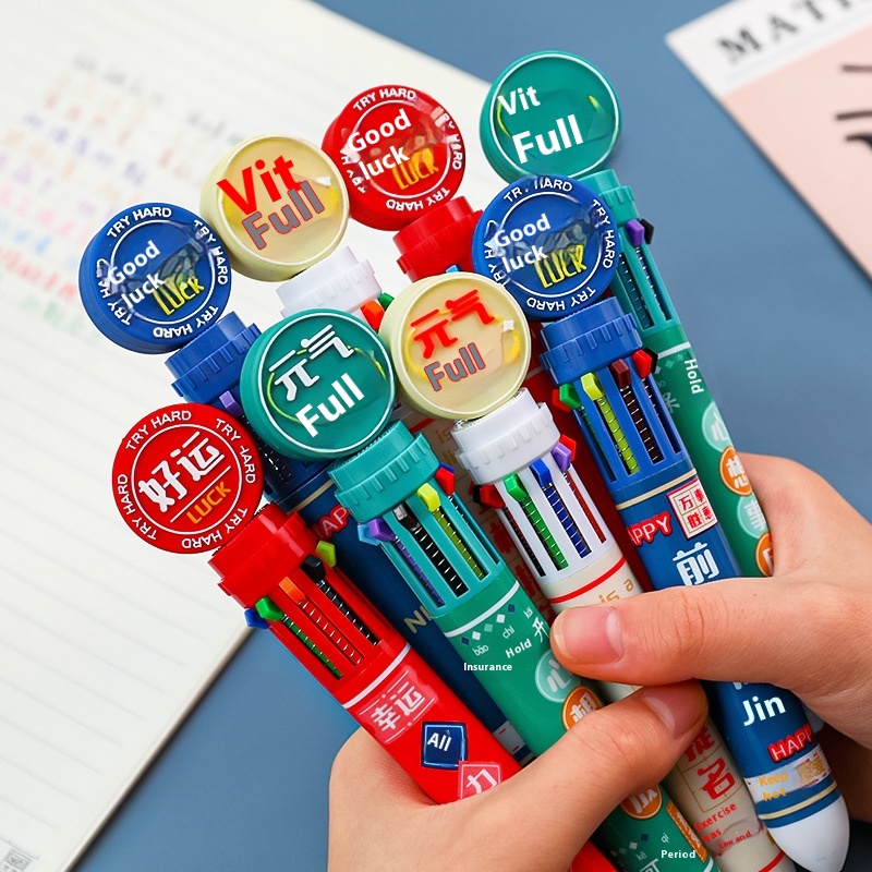 Pirational Text Ten-color Ballpoint Pen Student Creative Multi-color Handbook Pen10 Colors In One Color Press Pen