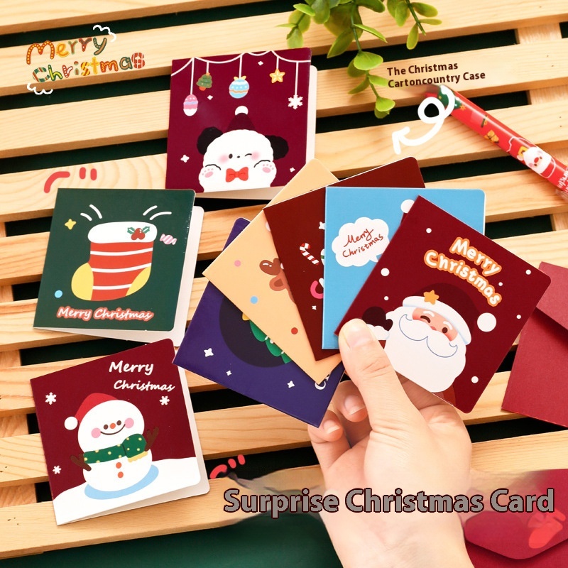 Cartoon Christmas Envelope Greeting Card Student Christmas Blessing Small Card Cute Folding Thanksgiving Message Greeting Card