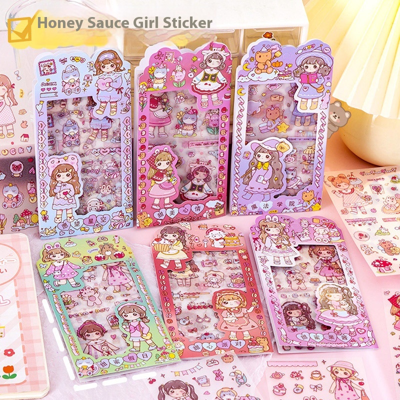 Cartoon Honey Sauce Girl Stickers Cute Girly Character DIYDecorative Stickers Handbook Material Stickers
