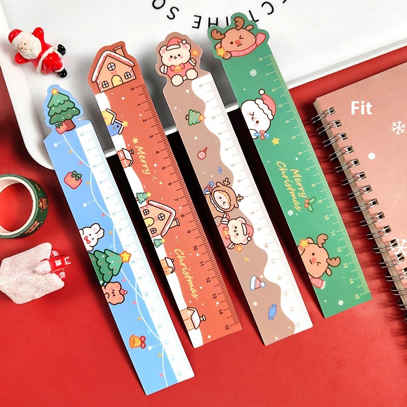 Cartoon Christmas Magnetic Ruler Cute Christmas Elk Soft Ruler Primary School Students Drawing Learning Measurement Tool15cm