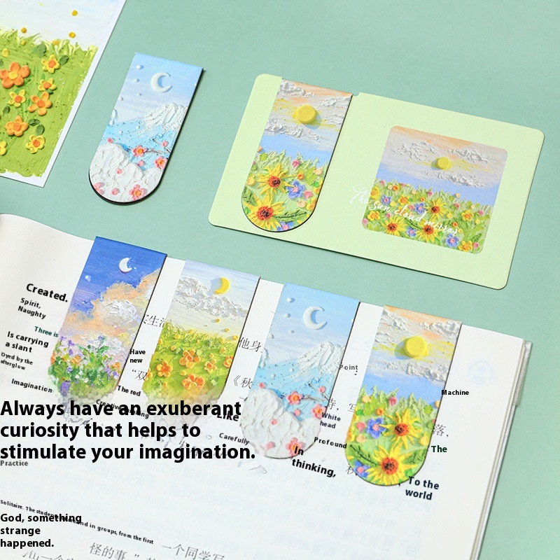 Oil Painting Magnetic Bookmark Student Note Classification Book Page Clip Exquisite Double-sided Paper Learning Reading Clip Small Gift