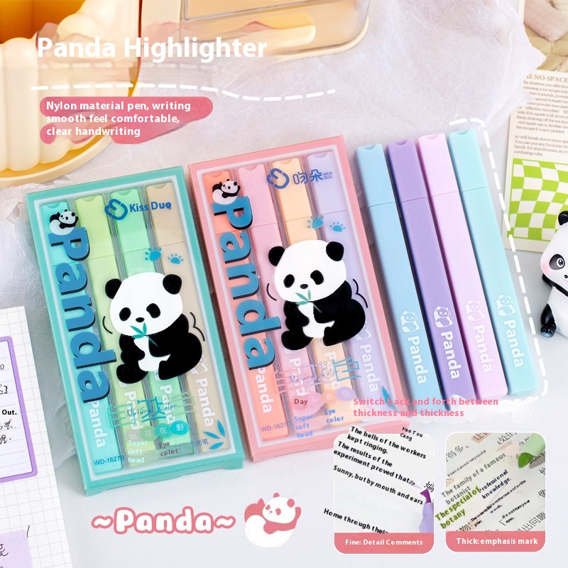 Cartoon Panda Fluorescent Pen High Value Eye Protection Oblique Head Marker Pen Color Highlight Handbook Graffiti Marker Pen