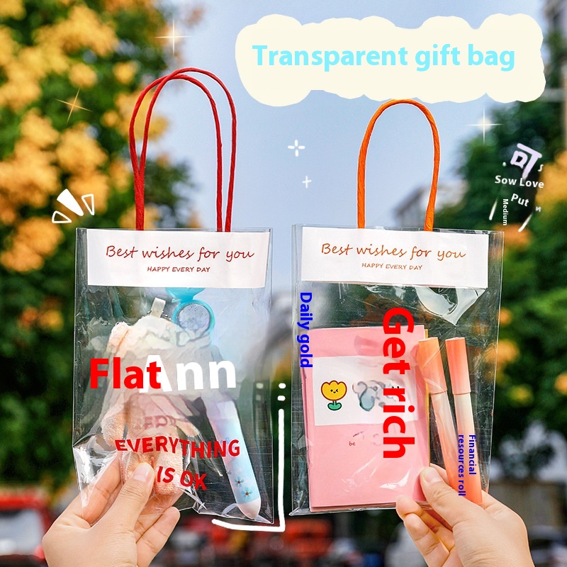 Creative Transparent Gift Packaging Bag Cute Gift Snack Plastic Packaging Bag Blessing Text Souvenir Handbag