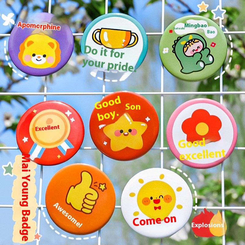 Student Cartoon Reward Badge Children's School Start Small Red Flower Pin Badge Kindergarten You Are Awesome Praise Brooch