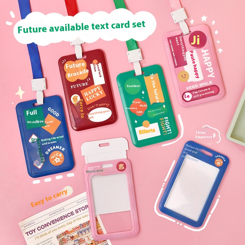 Creativepirational Text Slide Card Holder Student Bus Meal Card Protective Cover High Value Campus Card Work IDBadge