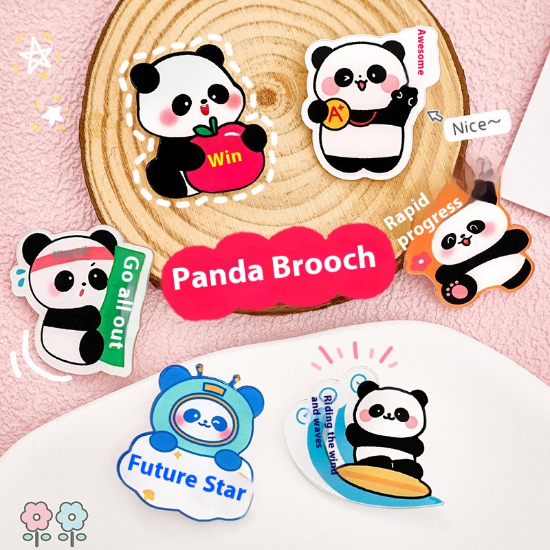 Cartoon Cute Panda Brooch Children's Acrylic Badge Reward Small Gift Chinese Stylepirational Text Badge