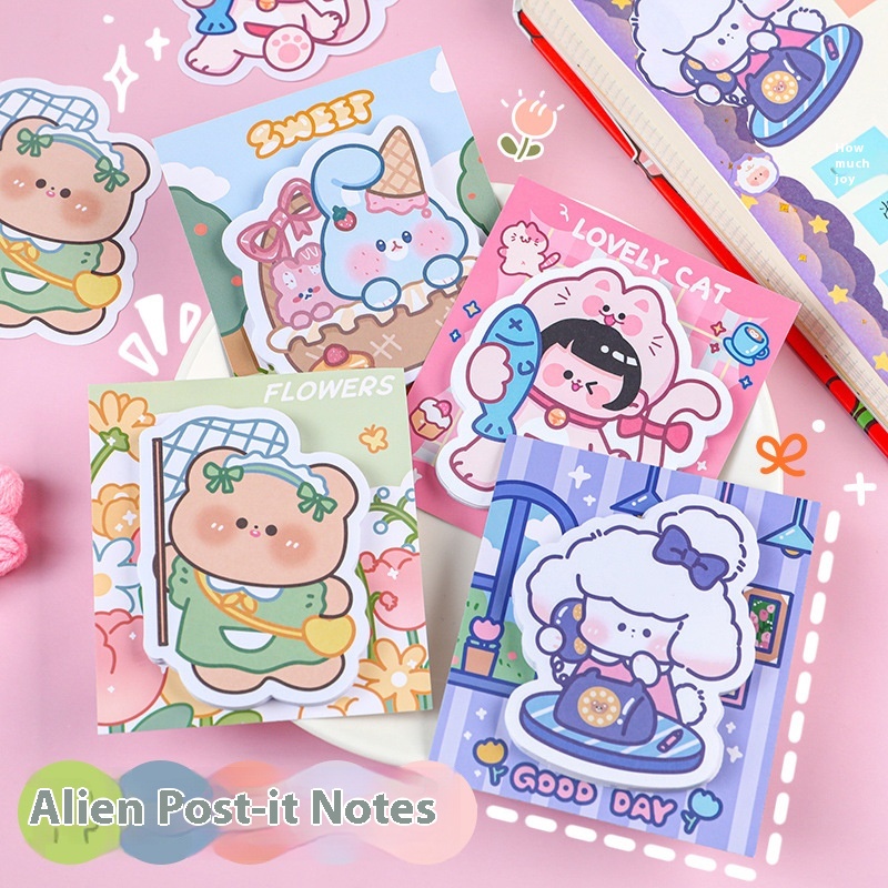 YUMISauce Cute Alien Sticky Note Student Cartoon Message Note Pad Girly Heart NTimes Sticky Note