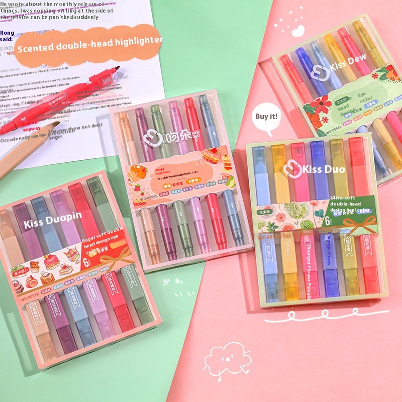Scented Double-headed Fluorescent Pen Girl's Heart Handbook Watercolor Pen Student High Value Mark Key Boxed Marker Pen