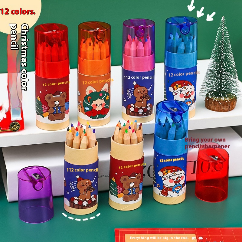 Christmas12 Color Lead Set Children's Cartoon Colored Pencils Painting Coloring Art Pencils Christmas Gift
